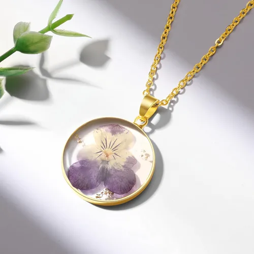 Vista 42 de Forget-Me-Not and Queen Anne's Lace Pressed Wildflower Necklace Birth Month Real Flower Necklace Gold/Silver Pressed Flower Jewelry