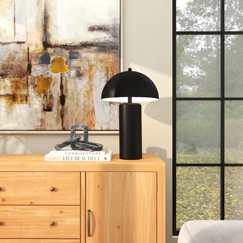 Vista 9 de Deco 79 Lámpara de mesa de metal con pantalla de cúpula, lámpara de 14 x 14 x 22 pulgadas, color negro