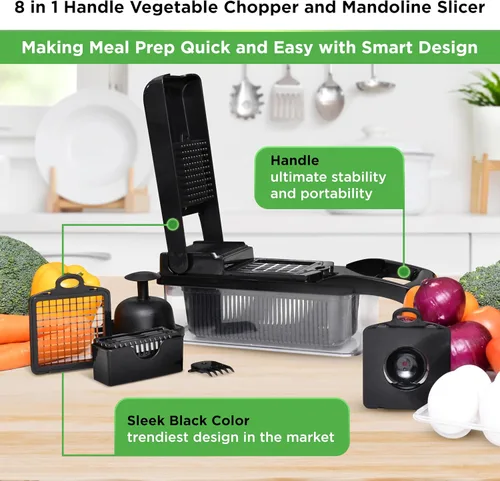 Vista 2 de PrepNaturals Picador de verduras con recipiente, picador de verduras, picador de alimentos y picador de cebolla, cortador de mandolina para cocina