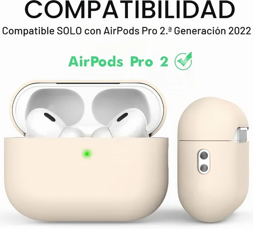Vista 2 de NIUTRENDZ Funda para AirPods Pro 2 2022, funda protectora delgada de silicona que absorbe los golpes con cordón [LED frontal visible] (beige)