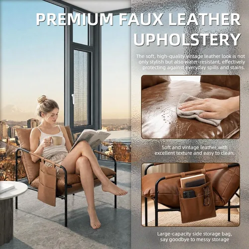 Vista 3 de TOLVIN Silla decorativa moderna, cómoda silla, silla impermeable para sala de estar con bolsillo de almacenamiento, sillas de salón tapizadas