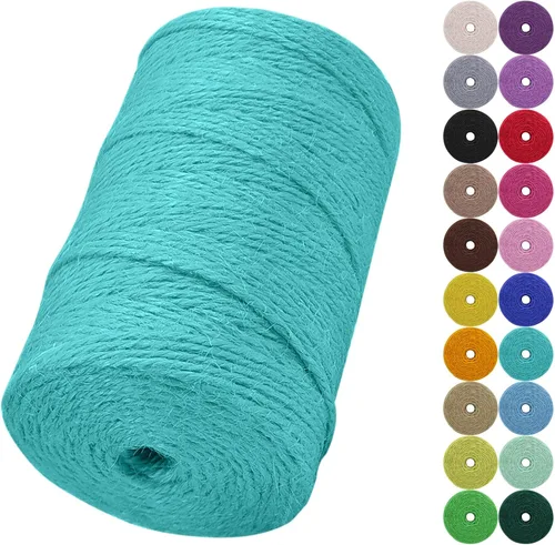 Vista 35 de Cuerda de yute natural de 0.079 pulgadas y 328 pies para manualidades, cuerda de yute de colores de 3 capas para envoltura de regalos, jardinería