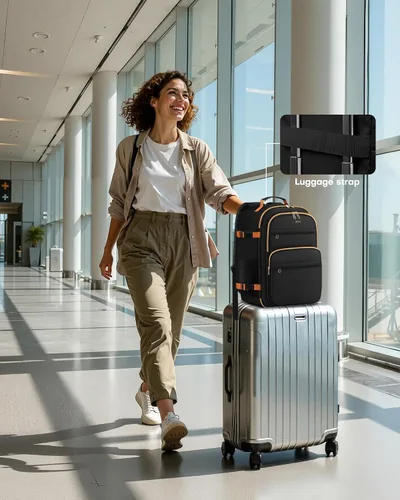 Vista 6 de HOTOR Mochila de viaje para mujer, aprobada por vuelo, bolsa de transporte Negro