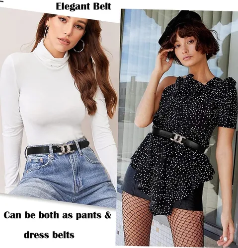 Vista 7 de ALAIX Cinturón de mujer Cinturón con hebilla doradaplateada Cinturón de cuero negro Pantalones de vestir de moda Cinturones de jeans para mujer