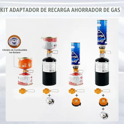 Vista 5 de Kit de Adaptador de Recarga de Gas RULLINE para Estufas de Camping - Juego de Adaptador de Recarga de Botella de Válvula EN417 Lindal para Tanques