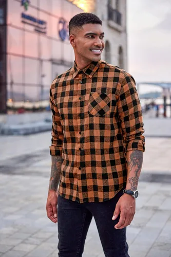 Vista 2 de COOFANDY Camisas de franela a cuadros de manga larga con botones para hombre