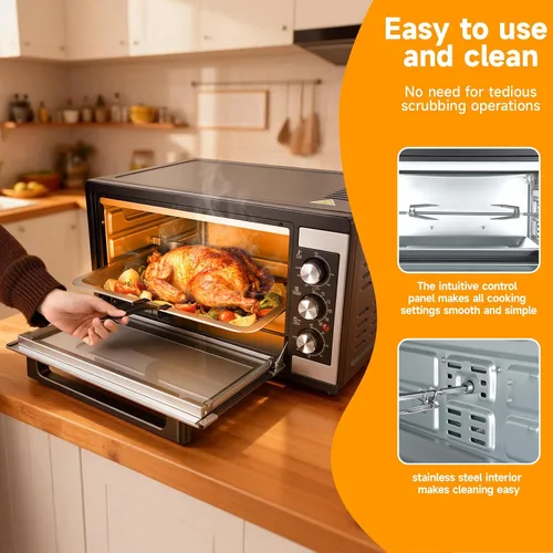 Vista 4 de Horno tostador de convección grande de 46L, horno de encimera de cocina 9 en 1 con tostado crujiente, deshidratar, asador, incluye 6 accesorios