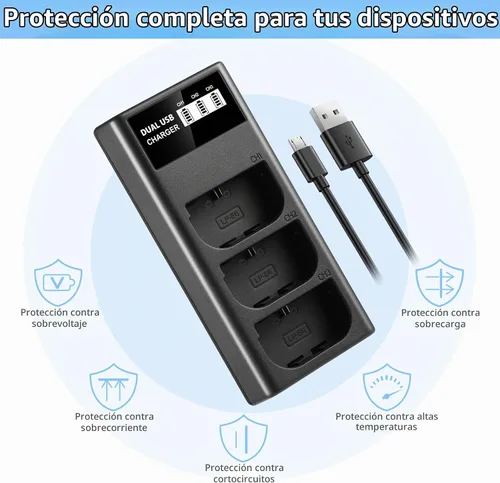 Vista 3 de ENEGON LP-E6 LP-E6N LP-E6NH Cargador USB LCD de triple ranura para Canon EOS 5D Mark II III y IV, 70D, 5Ds, 6D, 5DsR, 80D, 7D y 7D Mark II, EOS 60D