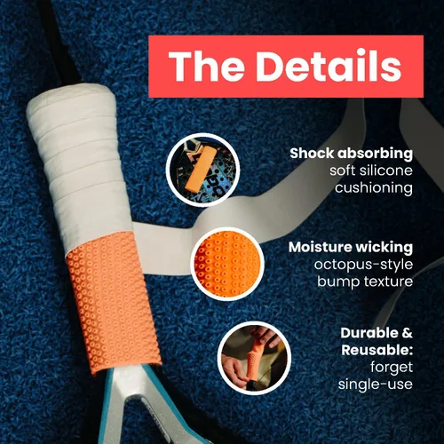 Vista 7 de Padel Grip – Soft Silicone Padel Racket Grip, Octopus, Orange