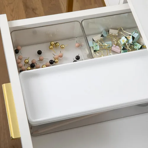 Vista 2 de Martha Stewart Grady - Cajas de almacenamiento apilables de plástico transparente con tapas de plástico blanco, juego de 3 Tapa de plástico