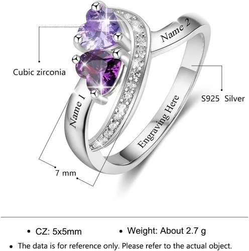 Vista 3 de Anillos de piedra natal personalizados para mujer, regalos personalizados para el día de la madre, anillos de promesa para madre e hija o mejor