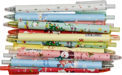 Vista 7 de Maydahui 12 bolígrafos de gel de Navidad de dibujos animados, bolígrafos de impresión retráctiles de Papá Noel, árboles de Navidad, muñeco de nieve