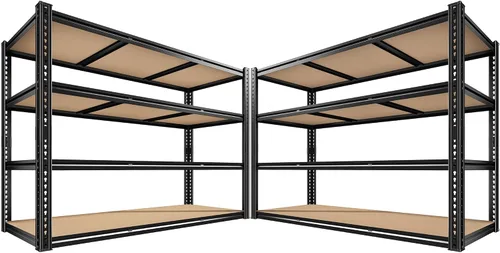 Vista 10 de ROOMFAVE Estantería de metal para garaje de 60 pulgadas de ancho, estantes de almacenamiento de 2800 libras, estantería ajustable de 4 niveles