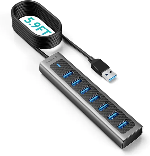 Vista 10 de GiGimundo Concentrador USB 3.0, concentrador extensor USB de 7 puertos con cable de 3.3 pies de largo, divisor USB, concentrador USB de alta