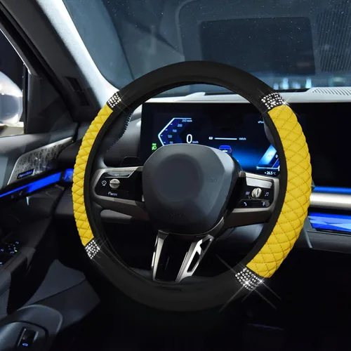 Vista 17 de Funda de Volante de Cuero Suave con Brillos, 15 Pulgadas, con Diamantes de Imitación Coloridos, Protector de Volante Elástico Automático