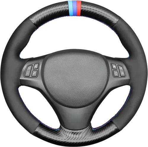 Vista 13 de MEWANT Funda de volante para BMW E90 M Sport E81 E82 E87 E88 E91 E92 E93 M3 E90 E92 de gamuza negra