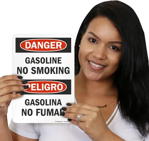 Vista 2 de SmartSign Peligro - Etiqueta adhesiva OSHA de 3 mil laminada de poliéster adhesivo laminado de 3 mil, 10 x 7 pulgadas - Peligro - Gasolina No Fumar