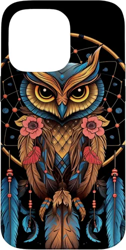 Vista 21 de Funda para iPhone 17 con diseño de plumas indias nativas americanas y búho