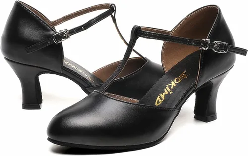 Vista 6 de Zapatos de tacón para baile de salón de baile de salón latino con correa en T para mujer, zapatos de baile de graduación, vestido de boda