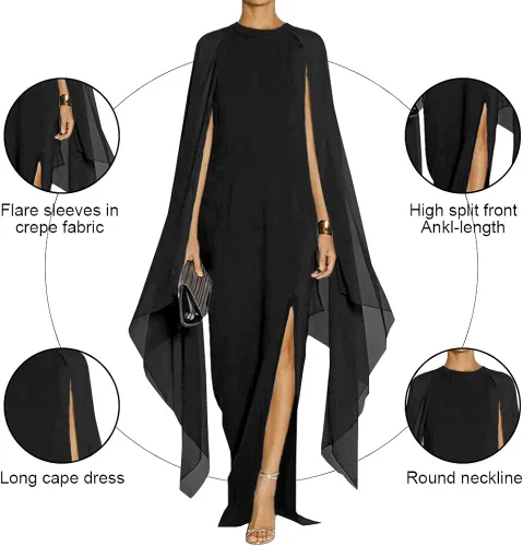 Vista 3 de Mayfasey - Maxivestido formal de noche para mujer con capa abertura frontal alta y mangas acampanadas