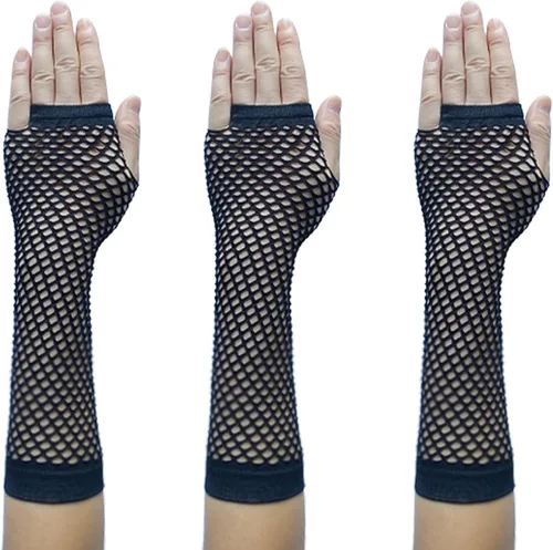 Vista 9 de Guantes de red sin dedos para mujer, guantes de red de pescado, calentadores de brazos de malla para fiestas Emo o góticas y 80s o 90S W-N-NG2
