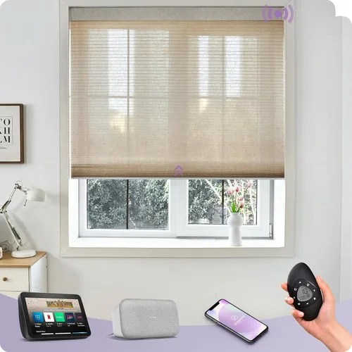 Vista 22 de Graywind Persianas celulares inteligentes personalizadas compatibles con Alexa Google, opacas, recargables, motorizadas, de 5/8 pulgadas, diseño