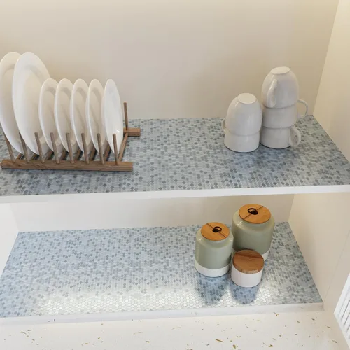 Vista 9 de Papel tapiz metálico dorado hexagonal para cocina y baño, papel de contacto geométrico moderno texturizado para estantes de gabinete, despegar