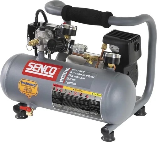 Vista 4 de Senco PC1010 - Compresor de aire portátil para perros calientes de 1/2 caballos de fuerza con acabado mate y moldura de 1 galón, gris/rojo