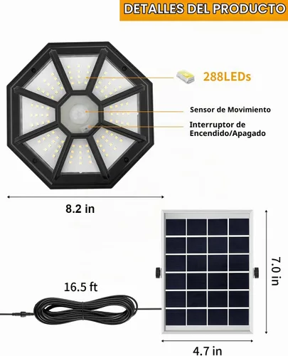 Vista 5 de AEQ Luz Solar para Cobertizo Interior Exterior 288LED Iluminación 360° Luces Solares que Funcionan de Día con Control Remoto, Luces Solares
