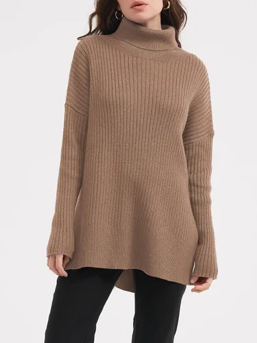 Vista 2 de LILLUSORY Suéter de cuello alto de gran tamaño para mujer 2023, suéter de punto acanalado de moda para otoño