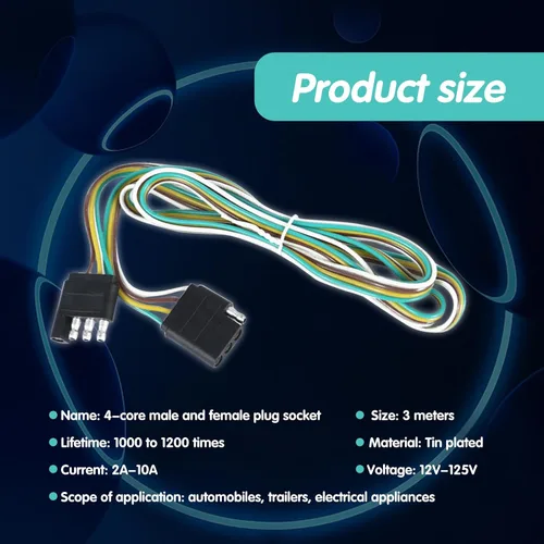 Vista 2 de 1 kit de arnés de cableado de remolque de automóvil de 4 núcleos, enchufe de cable de alimentación de metal de 9.8 pies, adaptador universal