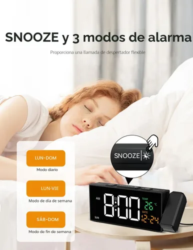 Vista 5 de Netzu Reloj de proyección para techo de dormitorio, despertador, color Blanco y RGB
