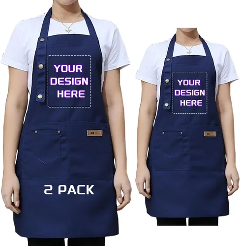 Vista 11 de BeautyWill Delantal personalizado personalizado para hombres y mujeres, delantal de cocina personalizado con bolsillos, nombre, texto, logotipo