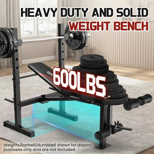 Vista 6 de OPPSDECOR Multi-Function Weight Bench Set with Squat Rack Leg Extension & Leg Curl Adjustable Workout Bench for Full Body Fitness Foldable