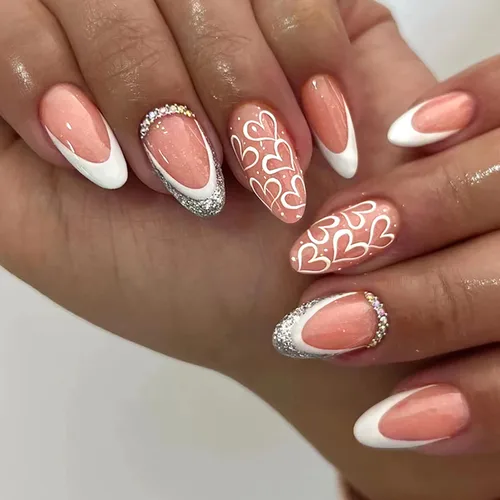Vista 8 de Uñas postizas cortas ovaladas a presión de almendra, 24 unidades, cobertura completa, reutilizables, con pegamento, uñas adhesivas con diseños
