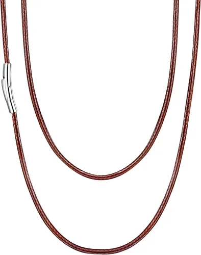 Vista 24 de U7 - Collar de cordón de cuero con cierre de acero inoxidable personalizable/negro, cadena de cuerda de cera tejida impermeable de color a. 2MM