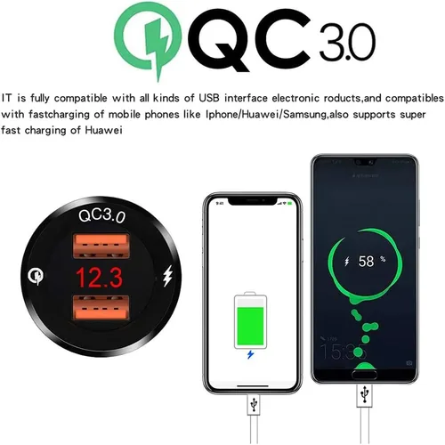 Vista 7 de Riloer Impermeable 12V motocicleta QC3.0 Dual USB cargador puertos adaptador de corriente con voltímetro digital para teléfonos inteligentes