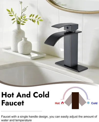 Vista 2 de Midanya - Grifo de baño con cascada de 1 agujero, sin drenaje, bronce aceitado with 24” cUPC Hoses,Deck Plate,for 1 or 3 hole