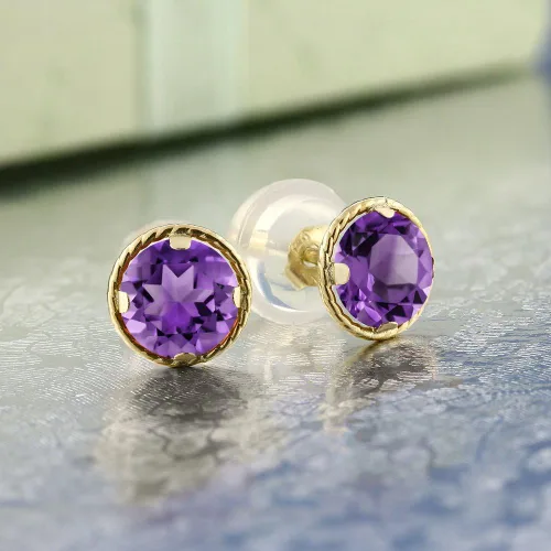 Vista 60 de Gem Stone King Aretes redondos de oro amarillo de 14 quilates con piedra natal Redondos de 0.157 in Aretes de oro para mujeres y hombres