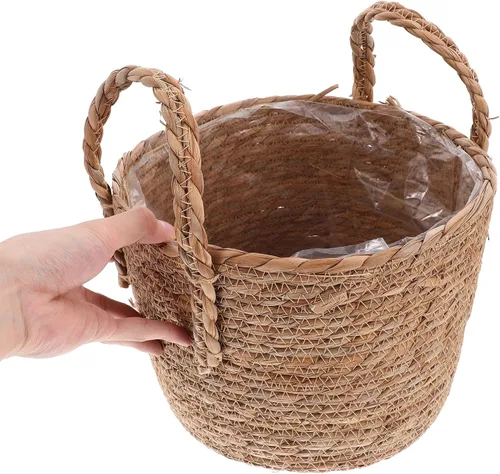 Vista 8 de Cabilock - Cesta tejida para maceta con asas, cubierta decorativa para macetas
