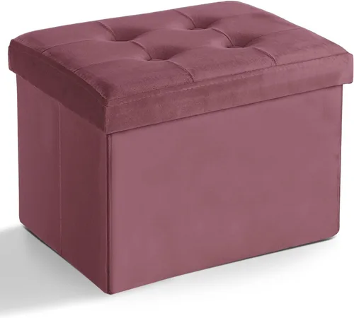 Vista 23 de LINMAGCO Otomana Otomana de almacenamiento con almacenamiento pequeño reposapiés taburete debajo del escritorio, reposapiés plegable corto de tela