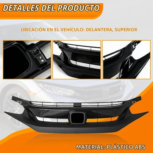 Vista 4 de Rejilla delantera de malla negra mate para defensa delantera Compatible con Honda Civic 2019 2020 2021