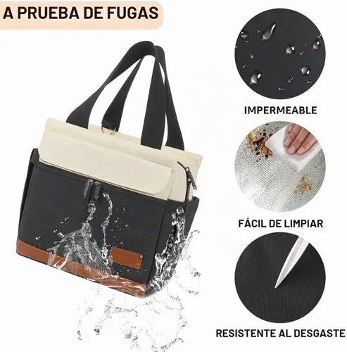Vista 5 de Joymee Lonchera para hombres, bolsa de almuerzo aislada para mujeres con correa para el hombro, reutilizable, a prueba de fugas, grande, espaciosa