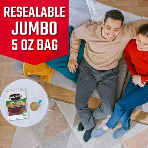 Vista 4 de Jack Link's Cecina de pavo, original, bolsa de carne seca – Bocadillo sabroso, bocadillos de proteína listos para comer con 0.46 oz de proteína por