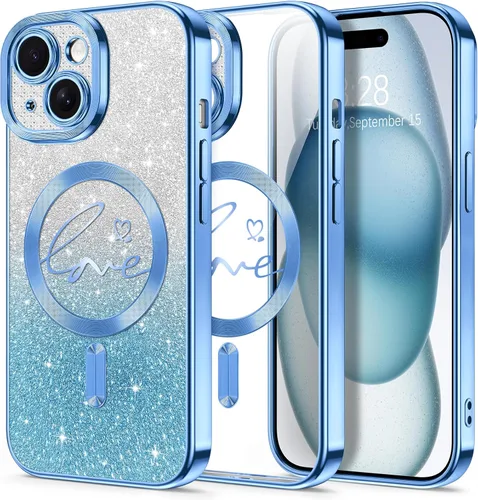 Vista 34 de Hython Funda para iPhone Air con purpurina, compatible con MagSafe Love Heart fundas magnéticas transparentes para teléfono para mujeres y niñas
