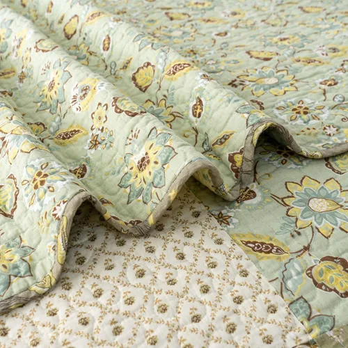 Vista 6 de YAYIDAY - Edredón tamaño Queen, juego de colcha con patrón de retazos - 100% algodón reversible y transpirable con estampado floral acolchado