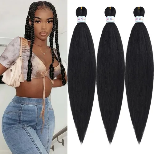 Vista 35 de Pelo trenzado corto 1B negro preestirado Extensiones de pelo trenzado para niños para trenzas de caja sin nudos, pelo trenzado preestirado de 16