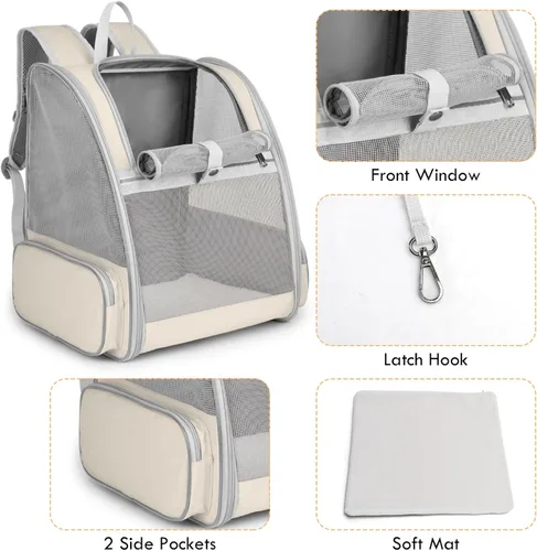 Vista 2 de Mochila transportadora para gatos, mochila grande para mascotas con varita de gatito, juguete de plumas para perros medianos y pequeños, gatos