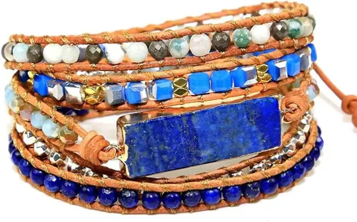 Vista 3 de ZOSOJONA Pulseras envolventes para mujer, estilo bohemio, piedra natural, jaspe turquesa, colección de joyas, Ágata