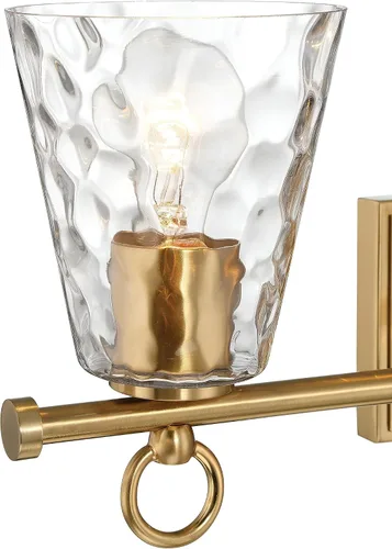 Vista 3 de Imogen - Lámpara de tocador de 3 luces de cristal de agua martillada y metal dorado cepillado